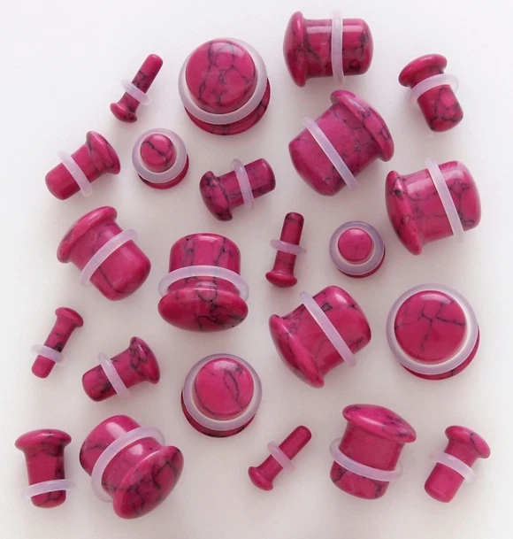 Pair Organic Pink Howlite Stone Single Flares Ear Plugs 8G 6G 4G 0G OR 1/2" 12mm