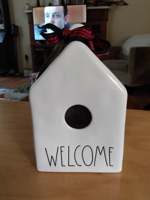 Rae Dunn Home Birdhouse   Ceramic White With Ribbon