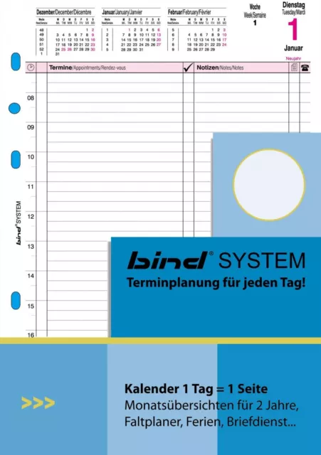 bind Einlage DIN A5 Kalender 2024 1 Tag 1 Seite Planer Timer Organizer B550324