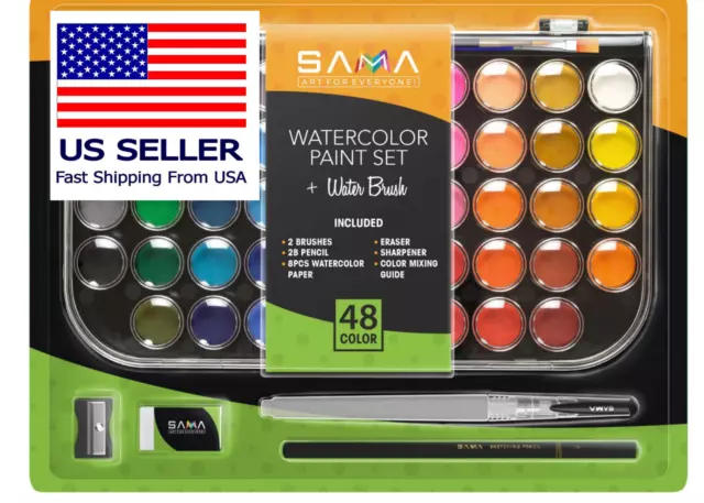 Mungyo Professional Half Pan Size Water Colors Set in Tin Case/Integral Mixing Palette in The Lid (48 Colors)