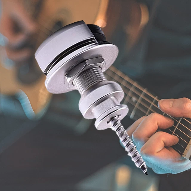 2 Pcs Guitar Strap Locks with Mounting Screws Security Strap Lock (Silver)