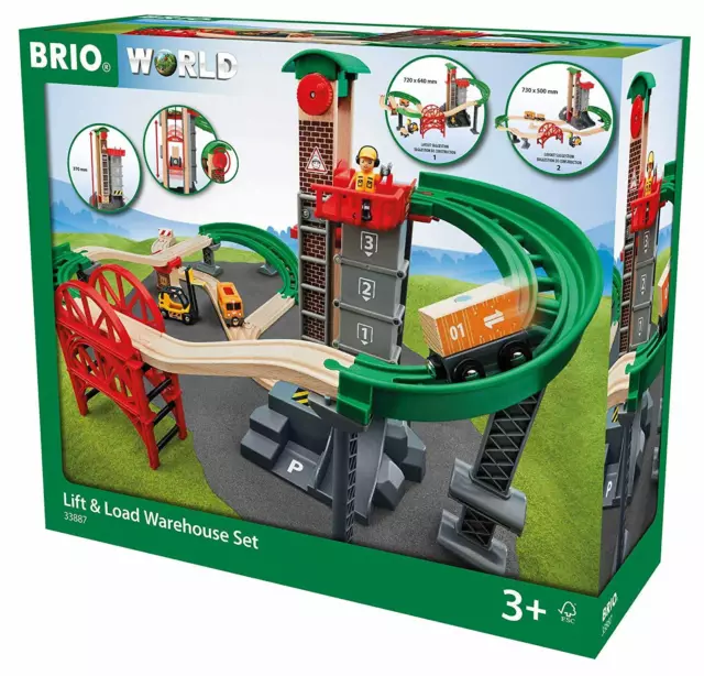 BRIO World 33887 Großes Lagerhaus-Set mit Aufzug – Eisenbahnzubehör für die BRIO