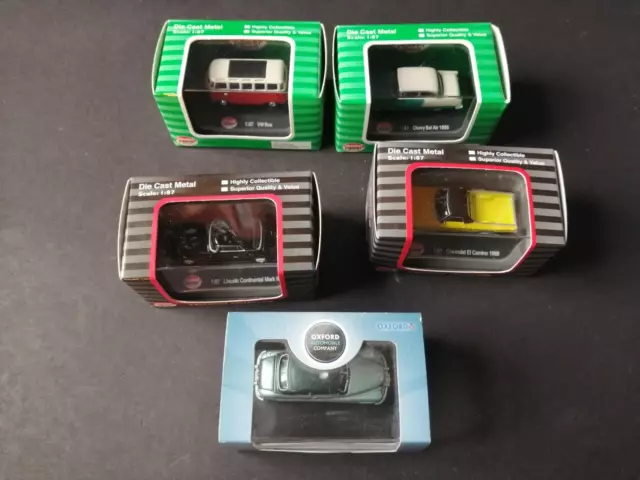 5 verpackt Ho Maßstab Autos/Vans, 4 Modell Power Minis, 1 Oxford Co, Druckguss Neu verpackt