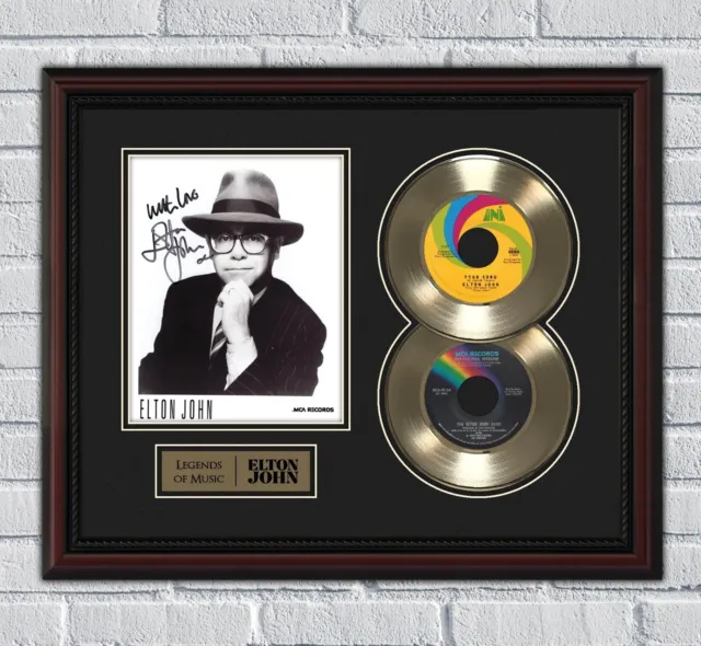 Elton John 3 Framed Gold or Platinum 45 Record w/ Reproduction Signatures