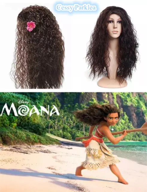 Girls & Ladies Moana Wig Cosplay Hawaiian Princess Fancy Dress Costume Accessory