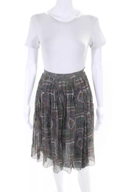 Prada Womens Silk Chiffon Paisley Print Knee Length Skirt Multicolor Size 44