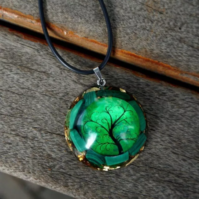 Natural Malachite Stone Orgonite Pendant Tree of Life Crystal Orgone Necklace