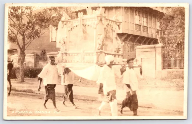 Postcard RPPC Philippines Manila Funeral Procession Street c1920s AP9