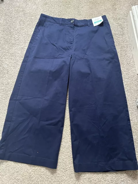 JOULES Compton Chino Trousers Size 10 Navy Wide Leg Stretch BRAND NEW WITH TAGS