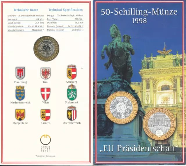 Austria / Österreich - 50 Schilling 1998 UNC - Gedenkausgabe. EU-Präsidentschaft