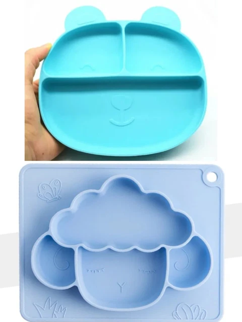 Juego de 2 platos de succión de silicona para niños pequeños destete sin BPA