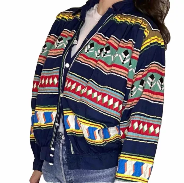 RARE 1960s Vintage Seminole Indian Native Handmade Quilted Patchwork Jacket M L