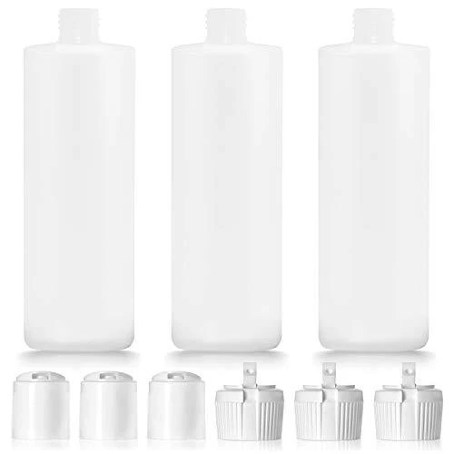 3 Pack 16oz Plastic Bottle with 6 Caps in 2 Styles - BPA Free Latex-Free,
