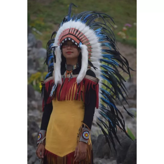 Indian Hat Medium Blue Headdress Warbonnet Apache Halloween Native American