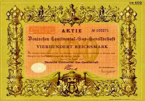 Lot 50 x Deutsche Continental-Gas Ges Dessau Aktie 1927 Sachsen-Anhalt Contigas