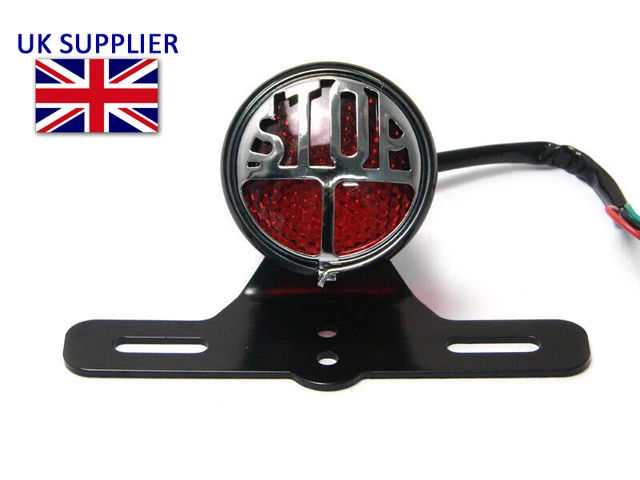 Feu Arrière Chrome Eye 12V Pour Harley & Chopper - Noir, 5" X 2,5" | Certification EMARK, Montage 2" - 3