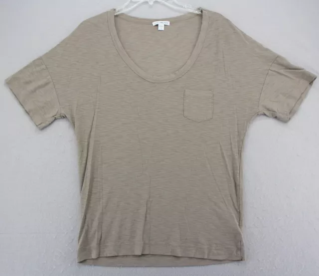 James Perse Boyfriend Slub Pocket Tee Shirt Women Size 2 Top Oversized Tan Scoop