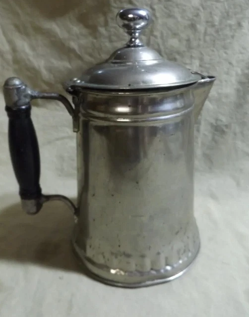 Primitive Antique 7.5" Chrome Plated Coffee Tea Pot ROCHESTER STAMPING WORKS NY