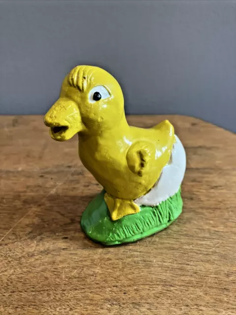 Vintage Chalkware Yellow Chicken Duck Hand Painted & Steel Tin w/ Geese Easter 2