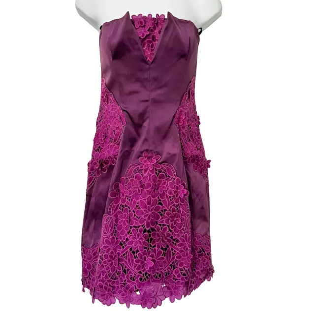 Laundry by Shelli Segal Purple Strapless Mini Dress Floral Crochet size 4 Y2K