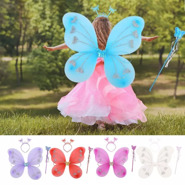 3Pcs/Set Party Props Kids Butterfly Headband Wings Glitter Butterfly  Girls