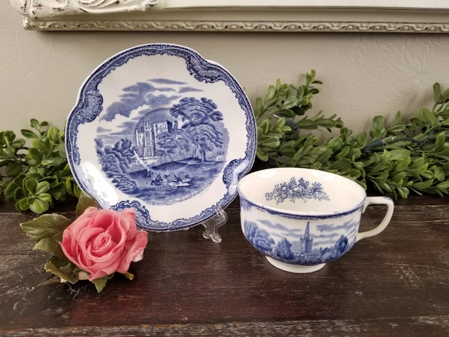 Johnson Brothers Old Britain Castles Blue/White Transferware Teacup & Saucer Set