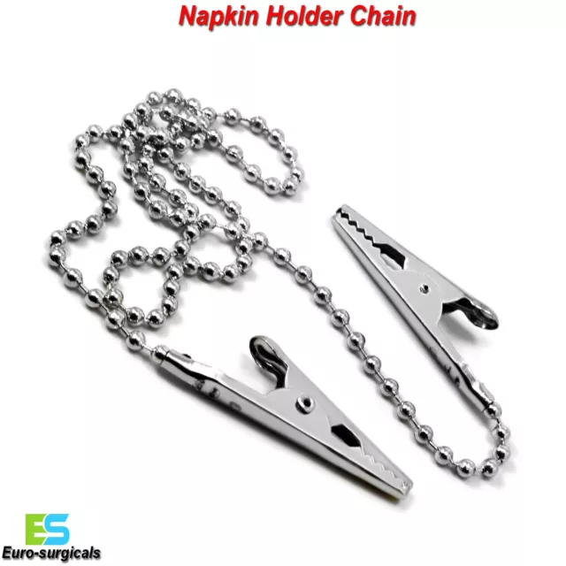 Napkin Holder Dental Lab Bib Crocodile Clip Flexible Metal Ball Chain Stainless