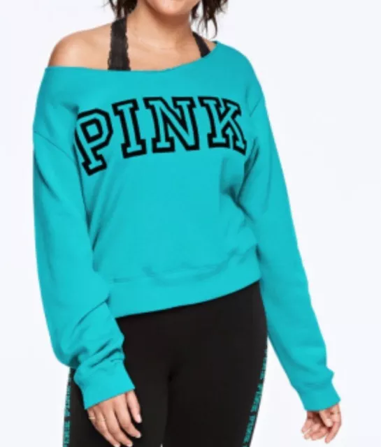 Victorias Secret Pink GRAPHIC Off The Shoulders Slouchy Crew Sweatshirt