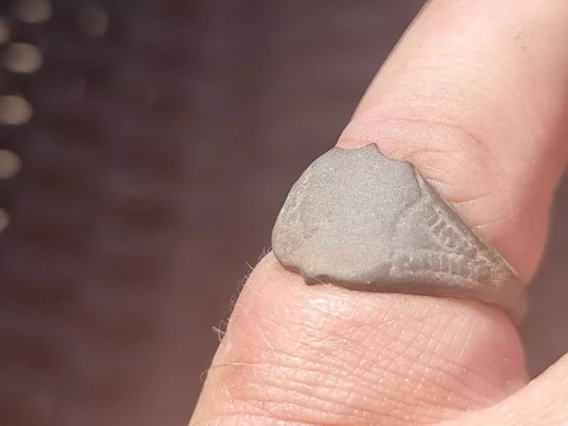 Late post Medieval decorated copper alloy ring. Please read description. L138w