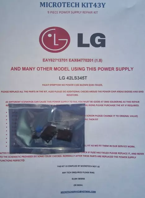 Lg 42Ls345T  Eay62713701 Eax64770201 (1.8) 9 Piece Power Supply Repair Kit