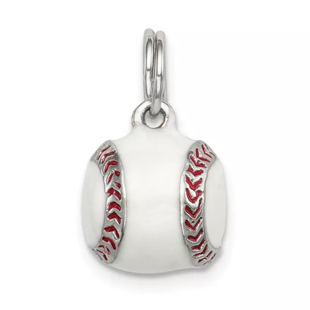 Sterling Silver Enameled 3-D Baseball Charm Pendant 0.43 Inch