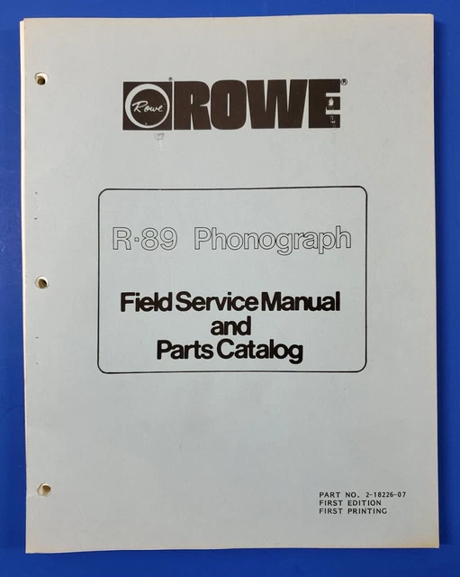 Rowe R-89 Field Service Manual and Parts Catalog 1984 Phonograph Jukebox