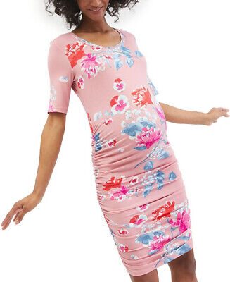 Motherhood Maternity Side-Ruched Maternity Dress Pink Floral L