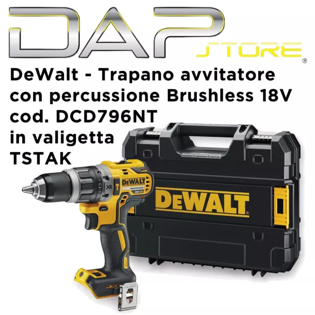 DEWALT - Trapano avvitatore con percussione Brushless 18V cod.DCD796NT