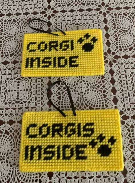 Handmade Needlepoint Yellow Pet Emergency Inside Sign CORGI CORGIS Dog Brand New