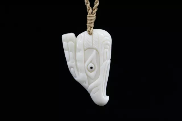 Native American Eagle Head Necklace (Buffalo Bone)- Hand Carved, Strength Wisdom