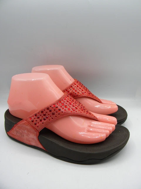 FITFLOP Lulu Pink ( Coral ) Shimmer Rhinestone Thong Sandals Size EU 37 US 6