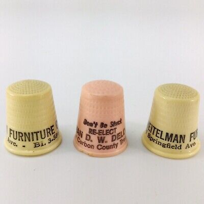Vintage Plastic Thimbles Local Political Furniture Store Advertising Set Of 3