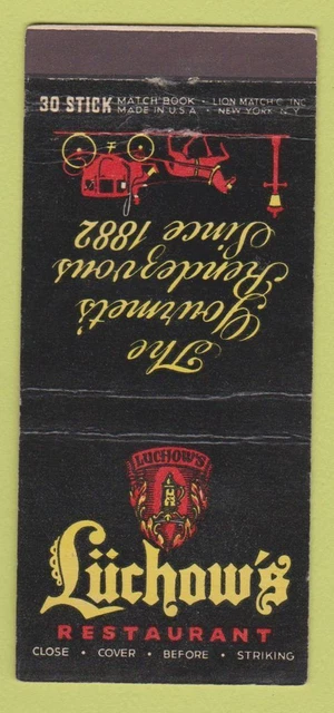 Matchbook Cover - Luchow's Restaurant New York CIty 30 Stick