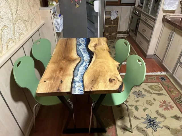 Epoxy Table, Live Edge Natural Wooden Table, Walnut Resin River Dining  Table Top
