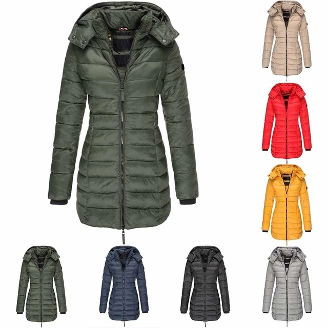 Doudoune Longue Légère Femme - Capuchon, Poches Zip, Matelassée, Chaude, Taille Plus