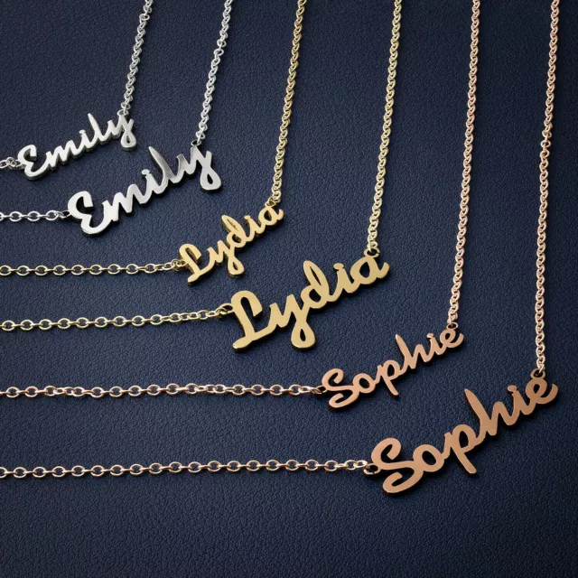 Large Personalised ANY NAME Necklace 925 Silver, Gold, Rose-Gold Pendant UK Made