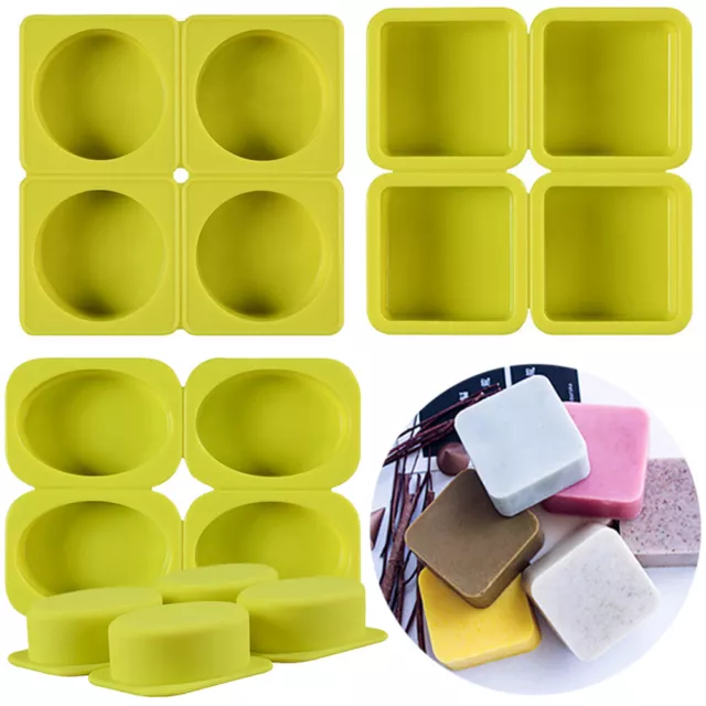 4 Cavity Rectangle Round Soap Silicone Molds DIY Handmade Cake Candy Soap Mould