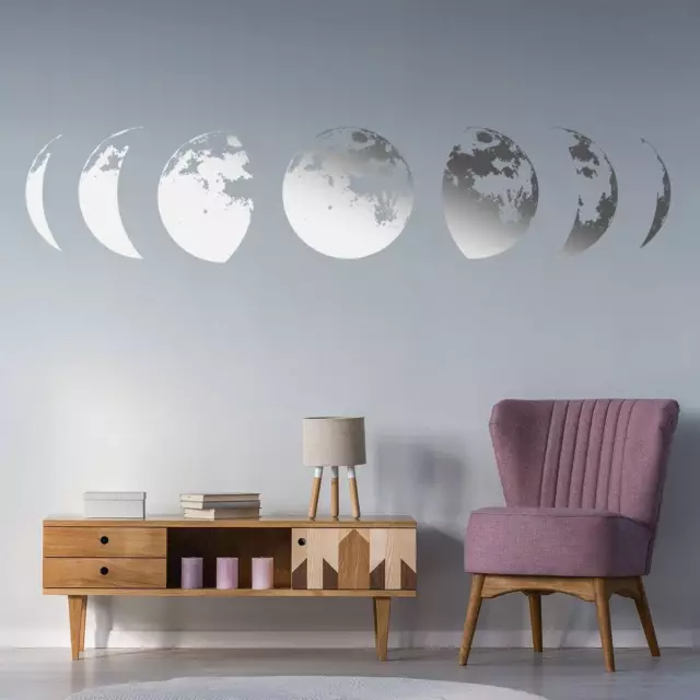 Moon Phases Wall Decal Gold Silver Home Art Living Room Bedroom Sticker