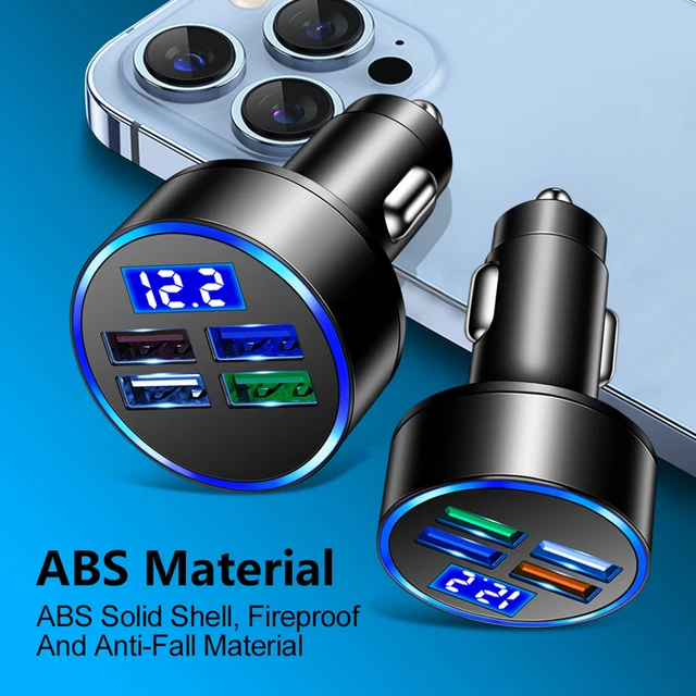 Car Phone Charger Safe Efficient 4 USB Smart Auto Charging Adapter Fireproof