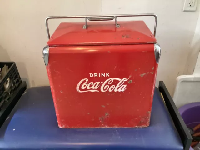 Antique COCA-COLA Ice Chest Cooler, Incl. Built-In Sandwich Tray + Bottle Opener