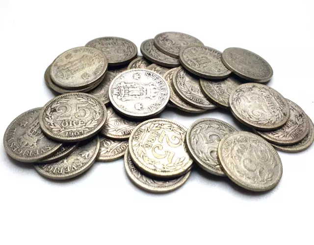 Sweden 25 Öre Lot of 1 Random 1874-1907 Old Silver coin Ag Investment KM 775/739