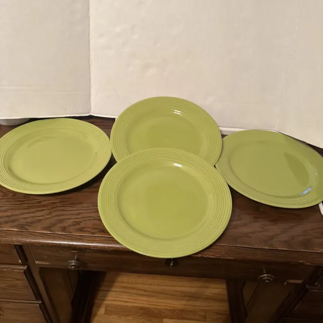 Royal Norfolk Santa Fe Lime Green Ribbed Dinner Plates Set of 4 10.5 diameter