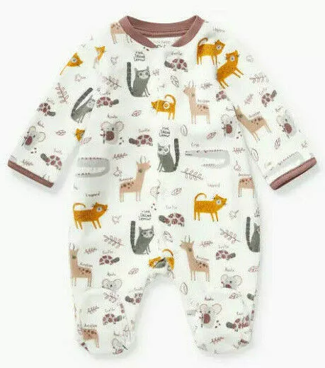 Nicki Schlafanzug Gr.46 Baby Club NEU overall velour weiß braun Tiere Frühchen