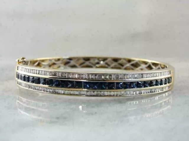 10Ct Princess Lab Created Sapphire Womens Bangle Bracelet 14K Yellow Gold Plated